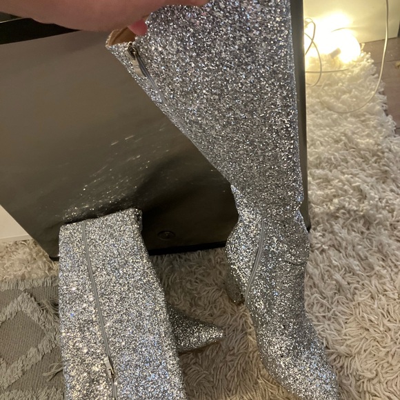 Silver Glitter Knee-High Boots - Picture 2 of 2